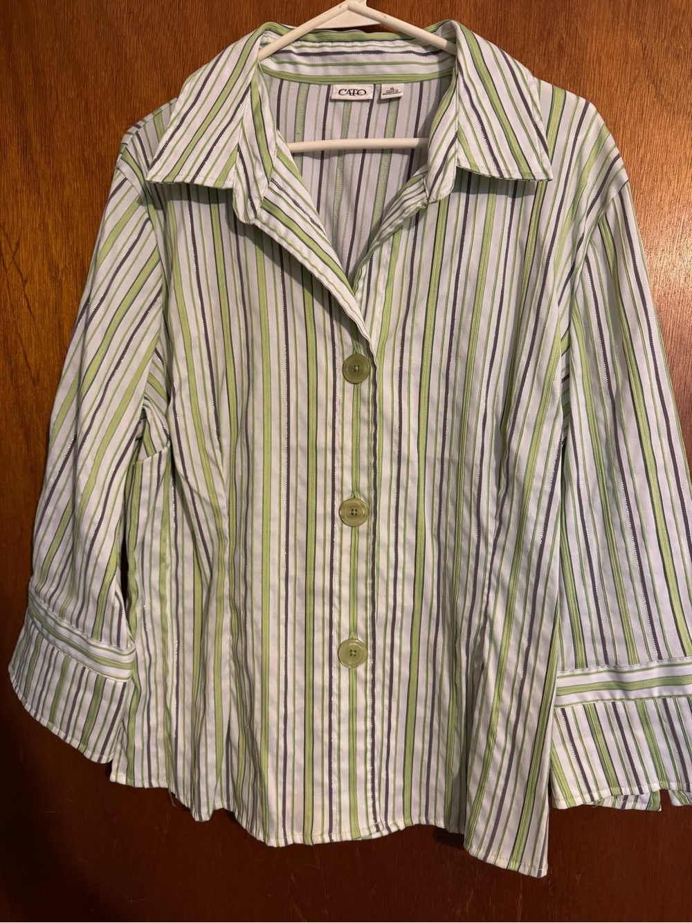 Cato Green & White Striped Button-Front shirt